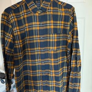 J. Crew Men's Blue and Gold Flannel Shirt